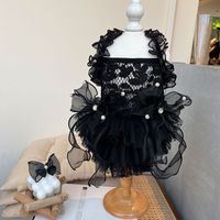 Handmade Dog Apparel Clothes Pet Dress Classic Black Lace Sexy Hollow Out Dot Tulle Scalloped Skirt Party Holiday Costume Poodle Maltese