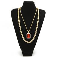 Men Hip hop Jewelry Set 30inch lced Out Rhinestone 1 Row Round Necklace Chain With Square Red Blue Pendant Necklace310l