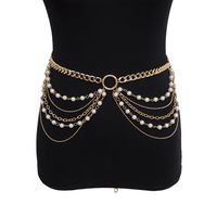 Cadena de cintura de metal de perla artificial de mujeres cadenas de banquete de lujo de color oro Cadenas decorativas de múltiples capas Cadena de cintura305p