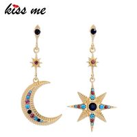 Dangle & Chandelier Kissme Star Moon Crystal Earrings Gold Color Zinc Alloy Fashion Asymmetric Women Jewelry Ear Clip AccessoriesDangle