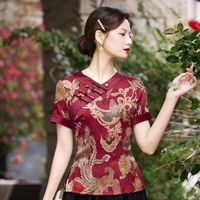 Roupas étnicas Cheongsam Mulheres plus size tampas curtas 2022 Cotton Blend Prints Splicing Sleeve Chinese Tang Traje Qipao Womane