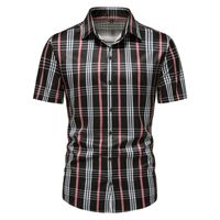 Erkekler Elbise Gömlek Erkek Çizgili Resmi Moda Sosyal Kısa Kollu İş İşi Akıllı Gömlek Erkek Izgara Üstleri Giyim Giyim Men'sm