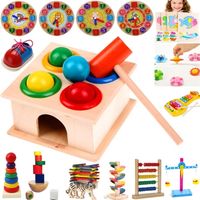 1Set Wooden Hammering Ball Hammer Box Children Fun Playing Hamster Game Toy Early Learning Eonal Toys 220629