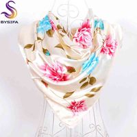 Lenço de seda de seda de seda bege fresca de 2016 NOVO Design Acessórios femininos Flores lenços de inverno muçulmanos J220713