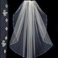 New Design Short Wedding Veils for Bride Elbow Length Beaded Edge Simple Handmade Noble Tulle One Layer Bridal Veil with Comb Whit2214
