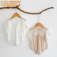 Toddler Fashion Style Summer Baby Girl Romper Big Flying Sleeves Jumpsuit Solid Color Sweet Lace