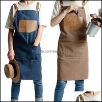 Aprons Home Textiles Garden Fashion Adjustable Pu Canvas Apron Coffee Shop Barber Bib Cooking Kitchen For Woman Man Work With Pockets Lj20