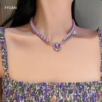 Chokers FYUAN Korean Style Heart Crystal Choker Necklaces Fo...