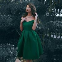 Party Dresses Off The Shoulder Short Homecoming Knee Length Satin Dark Green Red Dress Custom Made Prom DressesParty