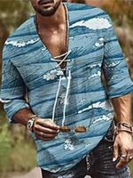 Erkek Tişörtler Yaz Men Men Şortlu Kollu T-Shirt Harajuku Drawstring v Boyun T gömlek üstleri vintage desen baskı patchwork erkek gevşek bluz t