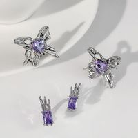 Stud Purple Zircon Earrings For Women Vintage Butterfly Fashion Jewelry Female Elegant Clip Rhinestone EardropStud