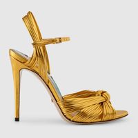 여성용 가죽 샌들, 한 단어 버클 스틸레토스, 세련된 매듭 버클 신발, 크기 : 34-44, 금
