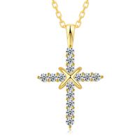 N41001 Retro Silver Cross Charm Pendant Full Ice Out CZ Simulated Diamonds Catholic Crucifix Necklace With Long Cuban Chain2365