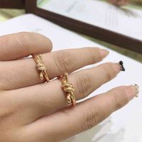 T family&#039;s new knotting and kinking ring female Gu Ailing&#039;s same Sterling Silver index finger is plated with thick Gold 18k rose gold