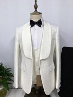 Men' s Suits & Blazers 2022 Tailor Made Ivory Jacquard W...