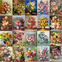 Paintings CHENISTORY 60x75cm Frame Flowers DIY Painting By Numbers Drawing On Canvas Adult HandPainted Gift Home Decor Wall Art