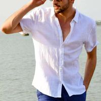Erkek Polos Yaz Gündelik Gömlek Erkekler İçin Kısa Kollu Keten Pamuk Gömlek Maskulina Camisa İnce Fit Erkek Bluz Homme Chemise Plus Boyut
