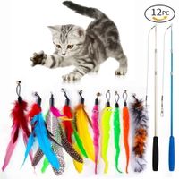 Pet Kedi Oyuncak Renk Tüyü Yedek Kafa Üç Bölüm Balık tutma çubuğu tırtıl komik kedi çubuğu 12 adet set R10