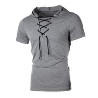 Men T Shirt Summer Personality Hooded Tees Lacing Short Slee...