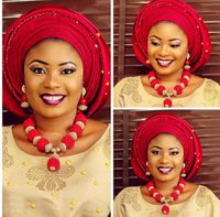 Earrings & Necklace African Red Wedding Beads Jewelry Set Chunky Bridal Crystal Dubai Gold Women Costume Jewellery WE068Earrings