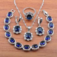 Brincos de colar jóias de noiva Blue Crystal Presente de casamento Color e anéis Bracelete JS0399earrings
