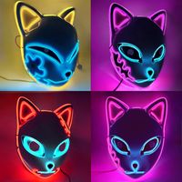 2022 LED Glühe Katzengesichtsmaske Cool Cosplay Neon Dämon Slayer Fox Masken für Geburtstagsgeschenk Karnevalsparty Masquerade Halloween