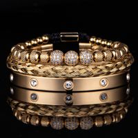 3PCS Luksusowe mikro prepor z okrągłe koraliki królewskie urok Men link bransoletki kryształy ze stali nierdzewnej bransoletki para ręcznie robiona biżuteria prezent