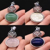 Pendant Necklaces Natural Stone Lapis Lazuli Pendants Gourd Shape Antique-Silver Opal Crystal For Jewelry Making Vintage Necklace Earrings G