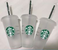 Starbucks Mermaid Goddess 24oz/710ml Bicchiere di plastica Riutilizzabile Trasparente Tazza a fondo piatto Tazza a forma di pilastro Coperchio Tazza di paglia