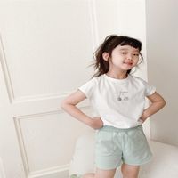 Pamuk tişörtlü kızlar yaz bebek kız kısa tişörtler kısa kollu üstler moda kiraz baskı tişört giyim 3-14 yıl236f