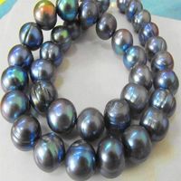 NEW FINE PEARL JEWELRY RARE TAHITIAN 12-13MMSOUTH SEA BLACK BLUE PEARL NECKLACE 19inch 14K254n