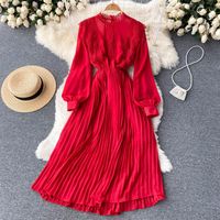 Vintage czarne/czerwone/fioletowe koronkowe plisowane sukienka midi jesienna elegancka elegancka puff długiej talii szlafrop