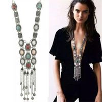 Chokers Trendy Bohemian Stone Tassel Cabello Collar Mujer Vintage Exagerate Geometría Cadenas gruesas Collares de moda