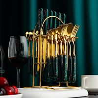 Dinnerware Sets 24pcs Stainless Steel Gold Tableware Set Kni...
