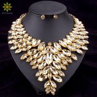 6Colors African Bead Jewelry Sets Wedding Necklace Womens Jewellery Set Gold Plated Crystal Necklace And Earrings240M