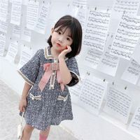 Retail baby girl dresses Luxury temperament pearl bow princess dresses for kids designer clothes girls Dress boutique clothing265o
