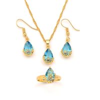18K Yellow Gold GF Pendant Earrings Ring ed chain Water Drop sapphire Crystal Rectangle Gem with Channel Bridal Jewellery209M
