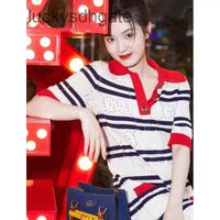 G clothes Designer T shirt and shirts G's 2022 new knitted Striped Dress Age reducing versatile wisp empty Lapel polo dress NXT2 ENH4 451S