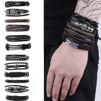 Bracelet en cuir à six pièces de style punk pour homme bijoux de bijoux de fasion rétro bricolage en couches tissées