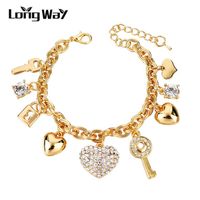 Fashion Heart Beetle Charm Bracelets Bangles For Women Real Gold Plated Bracelet Austrian Crystal Chain Pulseras SBR140221324Z