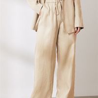 Pantalon en lin en coton pour femmes empilées villues vintage solide basique haute taille large jambe kaki pantalon d'été femmes S 220725