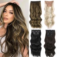 AISI HAIR Synthetic 4pcs set Long Wavy Hair Extensions Clip In Ombre Honey Blonde Dark Brown Thick pieces W220401