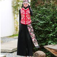 Ethnic Clothing Chinese Style Women Cotton Linen Wide Leg Pants 2022 Spring Retro Loose Tibetan Trousers Oriental Fashion 12941Ethnic