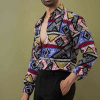 Yeni lüks erkek gömlek moda baskı çapraz eşleşen uzun kollu neden düğme bluzları ve gömlekler vintage giyim j220707
