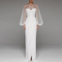 Robes décontractées robe de soirée robe femme élégante manche bouffée blanche formelle taille haute gifle crainte de maille bal de bal mariée longue maxi