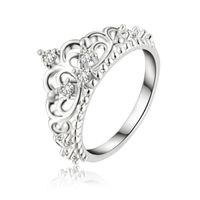 Cluster Rings Color Silver Ring Women Lady Wedding Female Charm Refined Elegance Inlaid Stone Crown Fashion Jewelry