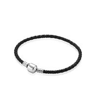 100% Real Black Leather Woven Mens Charm Bracelets for 925 Silver Pandora Charms Bracelet Best Gift Jewelry for Women and men220S