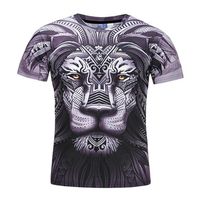 Summer new men's T-shirt 3D tattoo lion print T-shirt crew neck shirt men's short-sleeved t-shirt clothing2736
