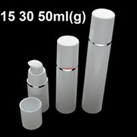 30pcs Airless Pump Bottle Plastic Container White Empty Cosmetic Bottles Cylindrical Refill Tubes Silver Line Cap 15ml 30ml 50mlsh261v