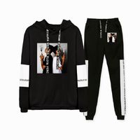 Parcours masculin Naim Darrechi Print Fashion Automne Suit à capuche Patchwork Patchwork Sweat-shirt Banded Pant Two Piece Set Kawaii Stylemen '